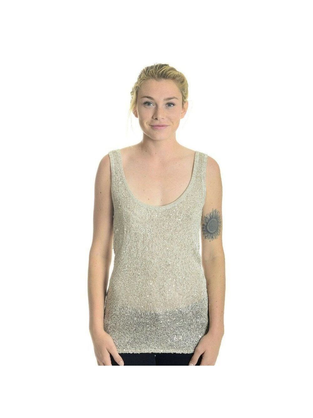 New BB Dakota Nerine Sequin Sweater Knit Tank Top L